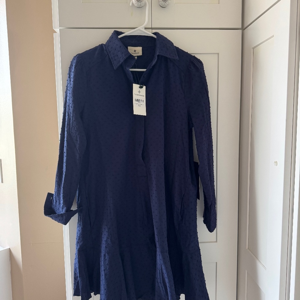 NWT TUCKERNUCK NAVY SWISS DOT CALLAHAN SHIRT DRESS